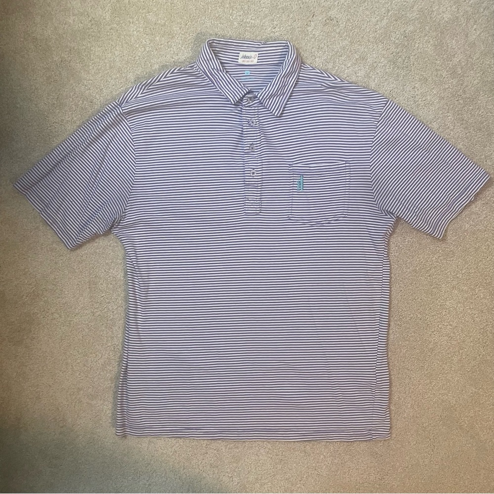 Johnnie-O Men’s Original Four Button Cotton Polo Purple Striped, Medium